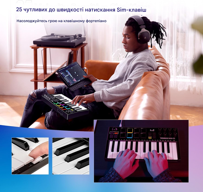 MIDI-клавіатура TERENCE з 25 клавішами, професійна, 500 мАг, 8 RGB-педів - Фото 2 MIDI-клавіатура TERENCE з 25 клавішами, професійна, 500 мАг, 8 RGB-педів - изображение 2