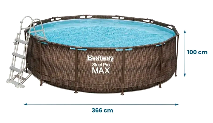 Каркасный бассейн 366x100 см с насосом и лестницей для дачи ротанг Bestway KT3563 - Фото 5 Каркасный бассейн 366x100 см с насосом и лестницей для дачи ротанг Bestway KT3563 - изображение 5