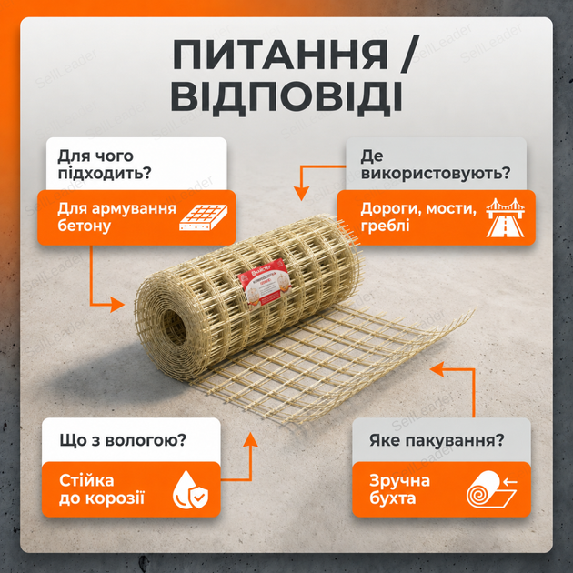 Сітка композитна Майстер 1х50м комірка 50х50мм армосітка діаметр 3мм для стяжки фундаменту будови рулон - зображення 7