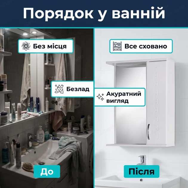 Зеркальный шкаф Алекса 55х18х72см для ванной косметики правое открывание настенный зеркало с полкой белый - изображение 5