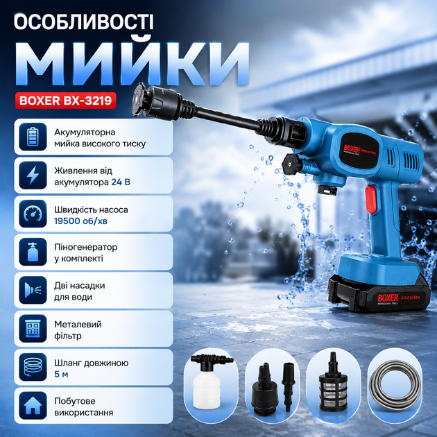 Аккумуляторная мойка высокого давления Boxer BX-3219 - изображение 4