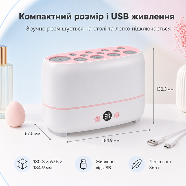 Прибор для сушки косметических кистей A-Plus на 12 отделений с дисплеем термоконтролем и таймером Белый - Фото 3 Прибор для сушки косметических кистей A-Plus на 12 отделений с дисплеем термоконтролем и таймером Белый - изображение 3