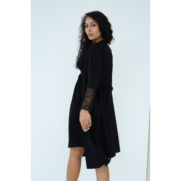 Комплект халат і сорочка для вагітних та мамусь Soft&Lace, розмір S (44), чорний - Фото 9 Комплект халат і сорочка для вагітних та мамусь Soft&Lace, розмір S (44), чорний - зображення 9