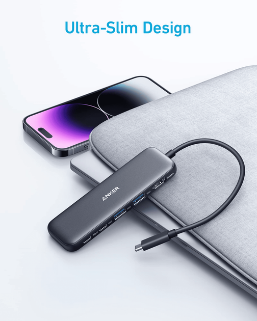 USB-хаб Anker 332 USB-C Hub 5-in-1, PD in 100W, 4K HDMI, 2xUSB-A, USB-C 5Gbps Black (A8355H11) - зображення 5