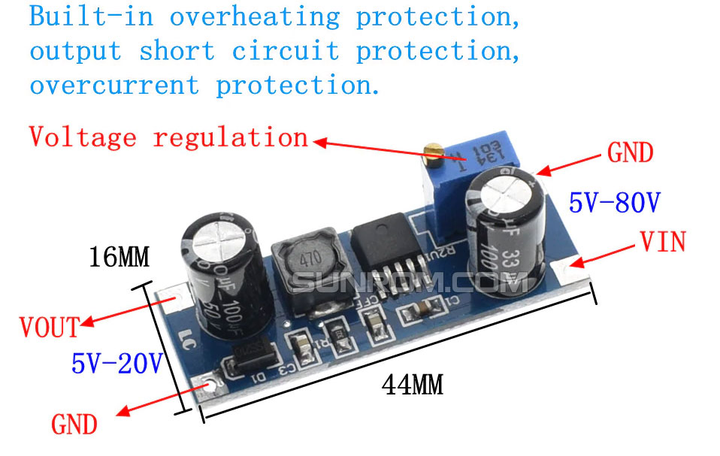Понижуючий DC-DC перетворювач XL7015 Step-Down 0.8A 5V-80V, високовольтний - Фото 2 Понижуючий DC-DC перетворювач XL7015 Step-Down 0.8A 5V-80V, високовольтний - изображение 2