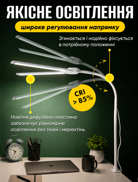 Настольная бестеневая лампа для компьютера монитора офисная с USB трансформер светодиодная led десктоп скринбар для рабочего стола с регулировкой температуры света и яркости (LG90-14W) - Фото 5 Настольная бестеневая лампа для компьютера монитора офисная с USB трансформер светодиодная led десктоп скринбар для рабочего стола с регулировкой температуры света и яркости (LG90-14W) - изображение 5