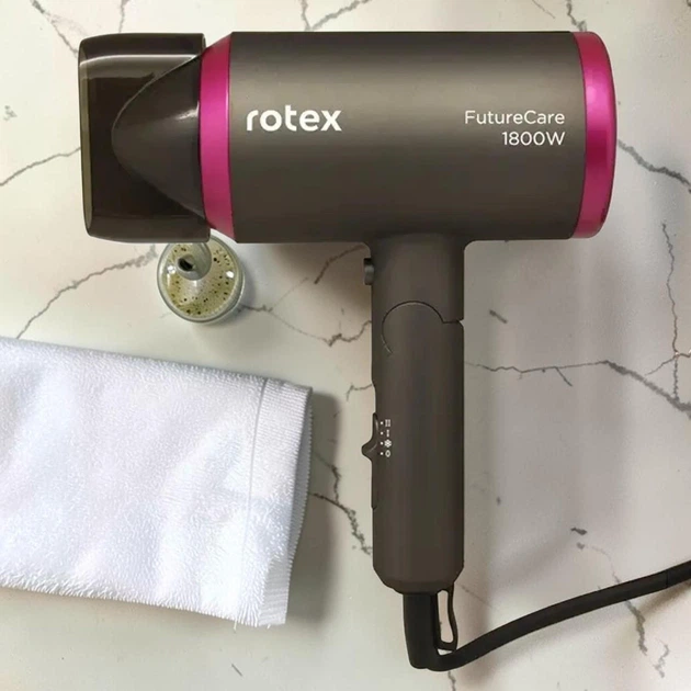 Фен ROTEX RFF-D FutureCare с концентратором 1800 Вт с холодным обдувом 3 скорости 3 температурных режима складная ручка черный (S8I) - изображение 5