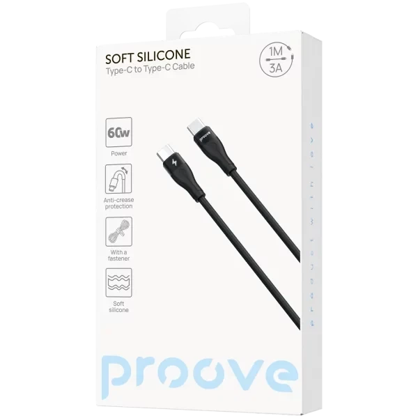 Кабель Proove Soft Silicone Type-C to Type-C 60W 3A 2m Black - зображення 4