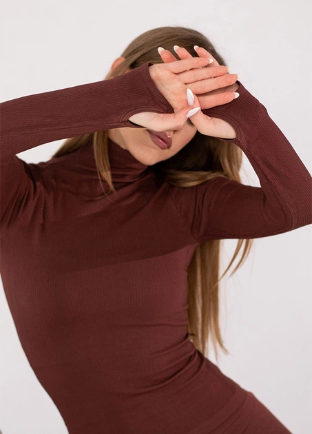 Женская водолазка в рубчик Giulia FLEX LONGSLEEVE POWER S/M Brown-hot chocolate, эластичная водолазка из микрофибры - Фото 8 Женская водолазка в рубчик Giulia FLEX LONGSLEEVE POWER S/M Brown-hot chocolate, эластичная водолазка из микрофибры - изображение 8