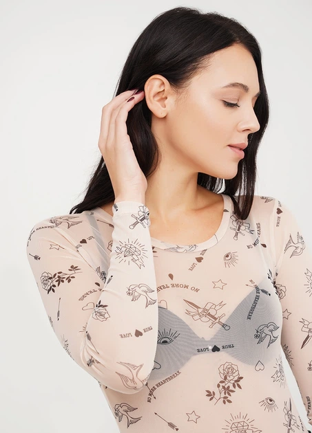 Жіноче боді із сітки з довгими рукавами Giulia Tatoo 3102/07 S/M Multicolor-beige tatoo - Фото 7 Жіноче боді із сітки з довгими рукавами Giulia Tatoo 3102/07 S/M Multicolor-beige tatoo - зображення 7