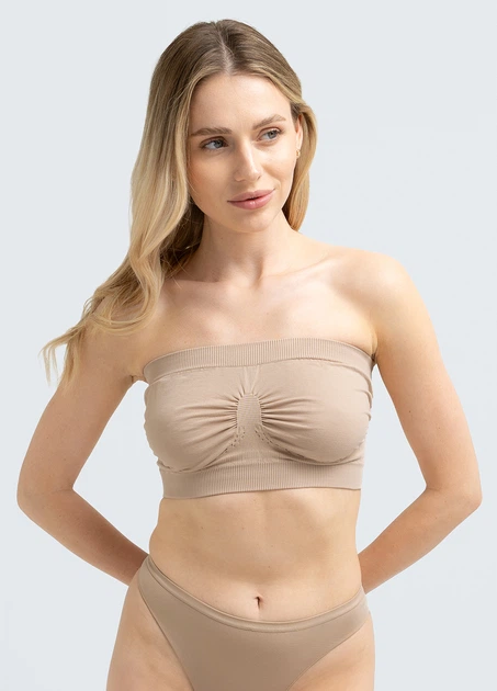 Жіночий безшовний топ з мікрофібри Giulia BANDO S/M Beige-naturale, топ бандо, без бретелей - зображення 8