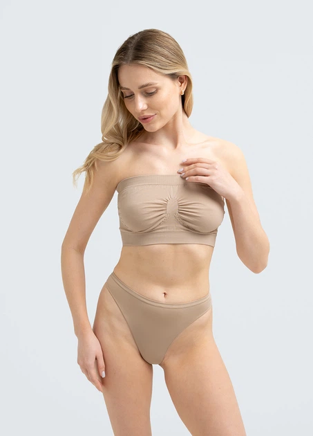 Жіночий безшовний топ з мікрофібри Giulia BANDO S/M Beige-naturale, топ бандо, без бретелей - зображення 10