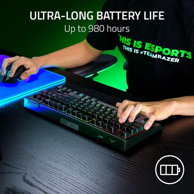 Razer Клавіатура механічна Razer BlackWidow V4 TKL HyperSpeed, 87key, Orange Switch Gen-3, USB-A/WL/BT, EN, RGB, чорний - изображение 6