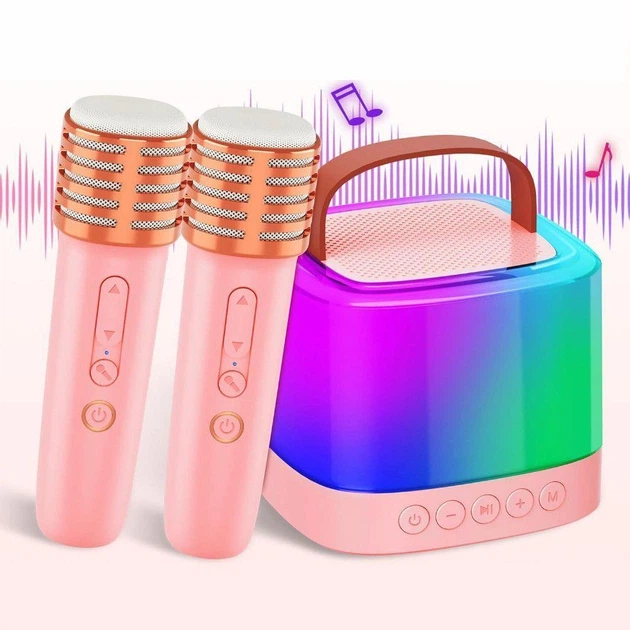 Портативная колонка-караоке + 2 микрофона, Bluetooth, USB, TF, AUX, T7, Розовый / Беспроводная колонка / Блютуз колонка - изображение 7