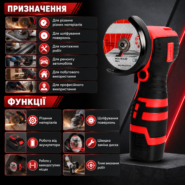 Акумуляторна міні кутова шліфмашина BX-3293 - зображення 6