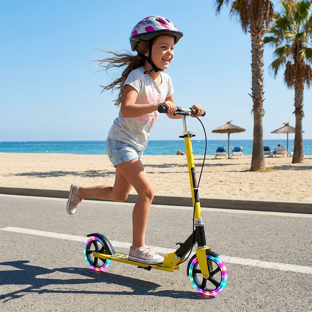 Самокат двухколесный складной с светящимися колесами 200мм Scooter 5252 Yellow - изображение 10