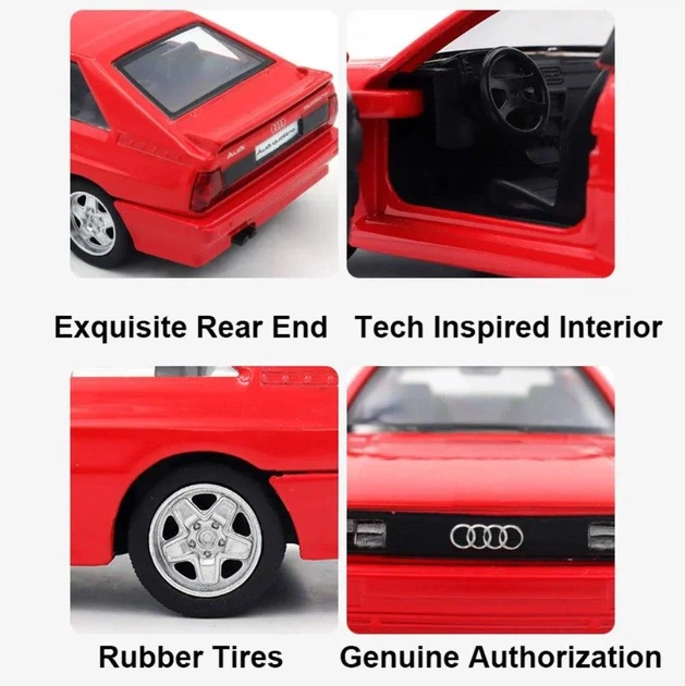 Металлическая высокодетализированная модель автомобиля Audi Quattro 1980, 1 : 36, коллекционная машинка, сувенирная машинка, красная - изображение 2