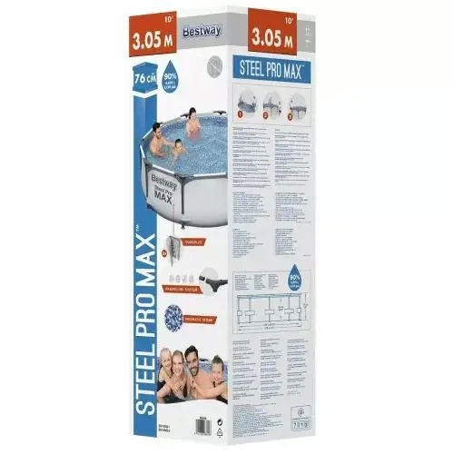 Каркасный бассейн Bestway Steel Pro MAX 56406 305×76 см круглый 4678 л серый - изображение 2