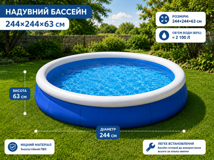 Надувной круглый бассейн для взрослых и детей 244x244x63 см - изображение 2