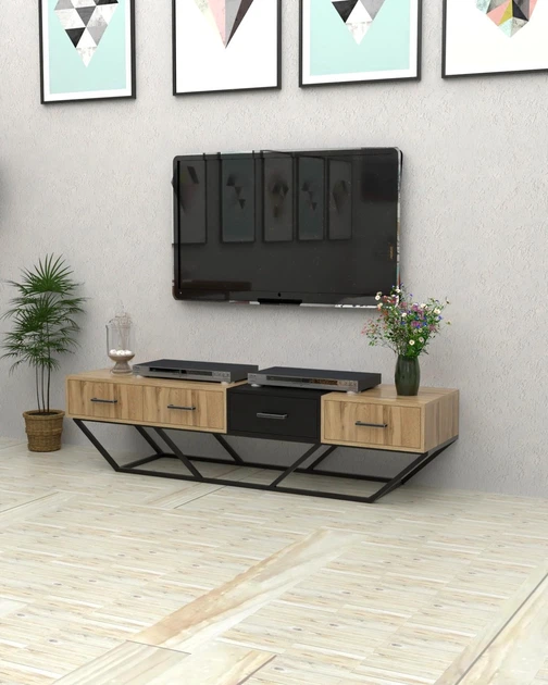 Тумба под телевизор в стиле лофт EcoLoft Вестар DSP-1473-1 Дуб Аппалачи - Фото 2 Тумба под телевизор в стиле лофт EcoLoft Вестар DSP-1473-1 Дуб Аппалачи - изображение 2