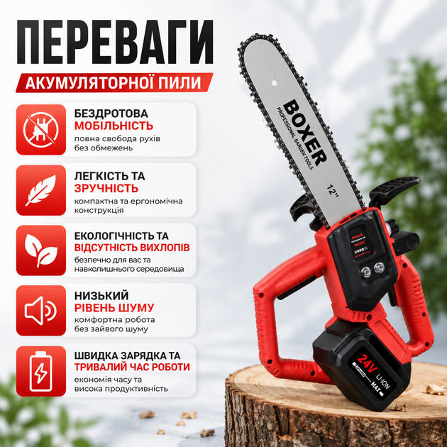 Акумуляторна ланцюгова пила 12" (30 см) 24 В - зображення 3