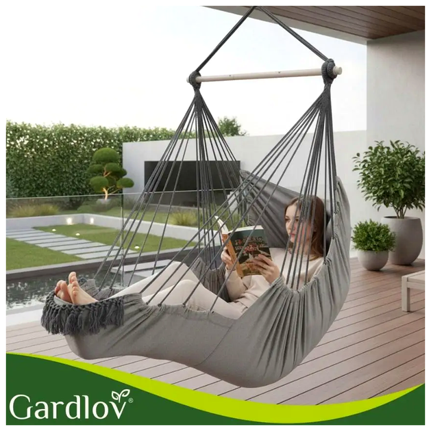 Подвесное кресло 2в1 до 150 кг с подушками для дома и сада серое GARDLOV СS-0342 - Фото 7 Подвесное кресло 2в1 до 150 кг с подушками для дома и сада серое GARDLOV СS-0342 - изображение 7