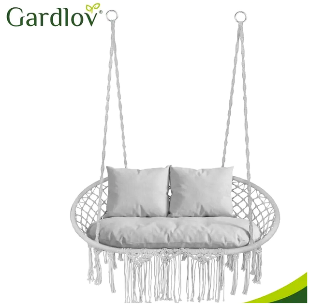 Двухместная садовая качель до 300 кг с подушками 148x126 см серый GARDLOV KT3498 - изображение 2