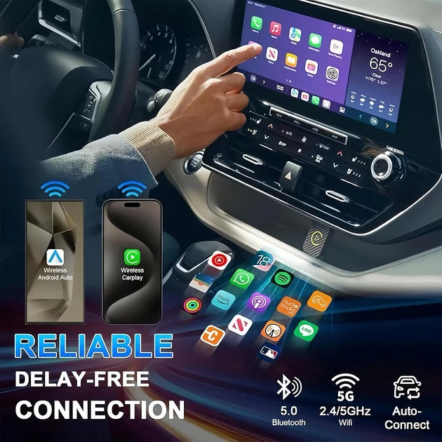 Беспроводной адаптер NEOVSUNY U2C-AIR 2.0, 2-в-1 для Apple CarPlay и Android Auto, быстрое подключение, широкая совместимость, беспроводной CarPlay адаптер, беспроводной Android Auto адаптер - изображение 2