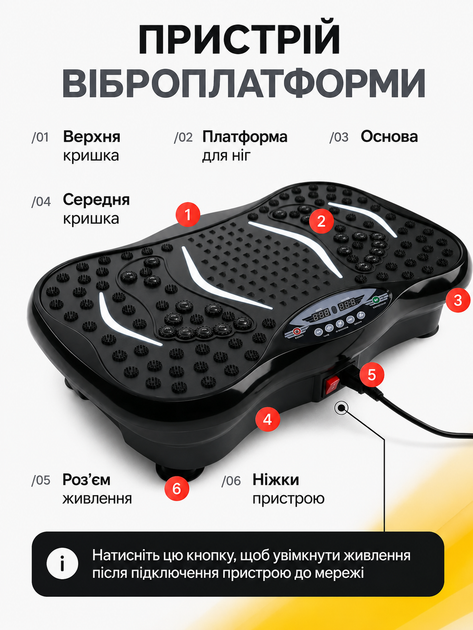 Віброплатформа для фітнесу з еспандерами, 99 режимів, до 180 кг, пульт ДК, для схуднення та масажу - зображення 2