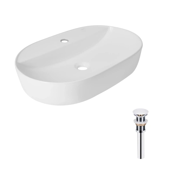 Раковина овальная 600х400х120 мм Qtap Scorpio White + Донный клапан PU02 - Фото 1 Раковина овальная 600х400х120 мм Qtap Scorpio White + Донный клапан PU02 - изображение 1