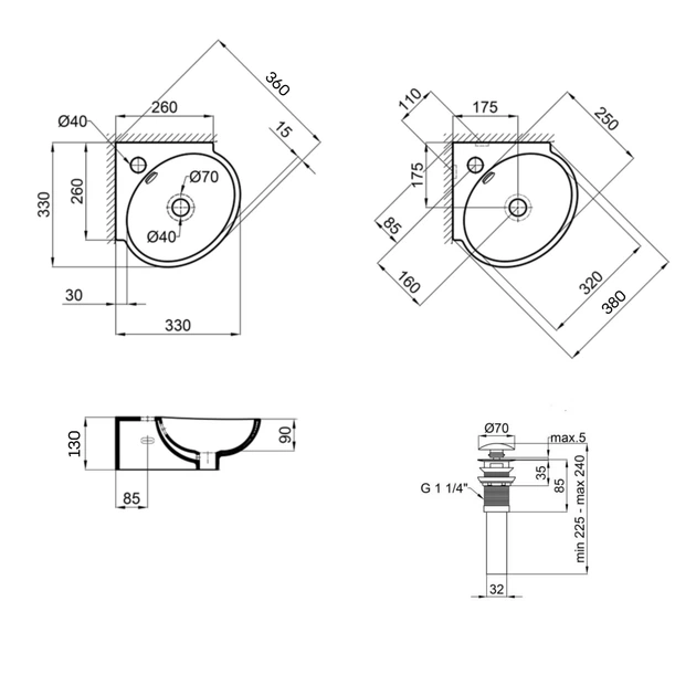 Комплект Qtap Leo N: Раковина подвесная угловая овальная 380x360x130 мм WHITE + Донный клапан PU02O - изображение 2