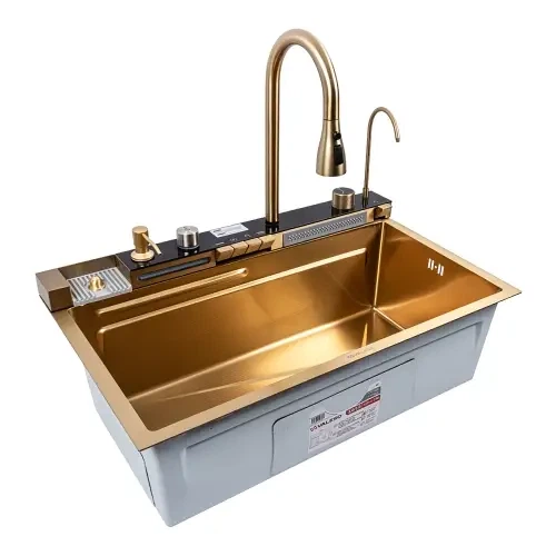 Кухонная мойка 75*45 PVD Gold Valeso Handmade "Водопад" (ДЕКОР) - изображение 9