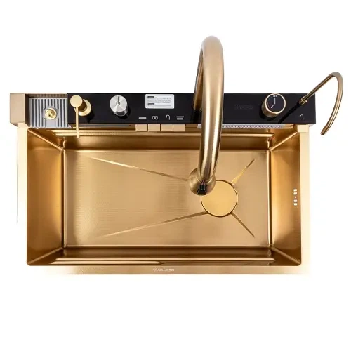 Кухонная мойка 75*45 PVD Gold Valeso Handmade "Водопад" (ДЕКОР) - изображение 10