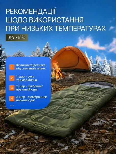 Широкий утеплений спальний мішок 200 х 70 см, з капюшоном, Водонепроникний спальник в чохлі, Зелений (7014406050) - Фото 8 Широкий утеплений спальний мішок 200 х 70 см, з капюшоном, Водонепроникний спальник в чохлі, Зелений (7014406050) - зображення 8