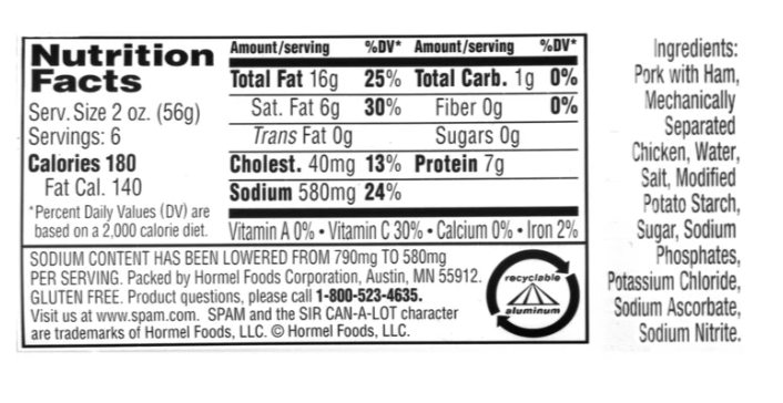 Консервированное мясо с пониженным содержанием соли Spam Less Sodium 340 г - изображение 3