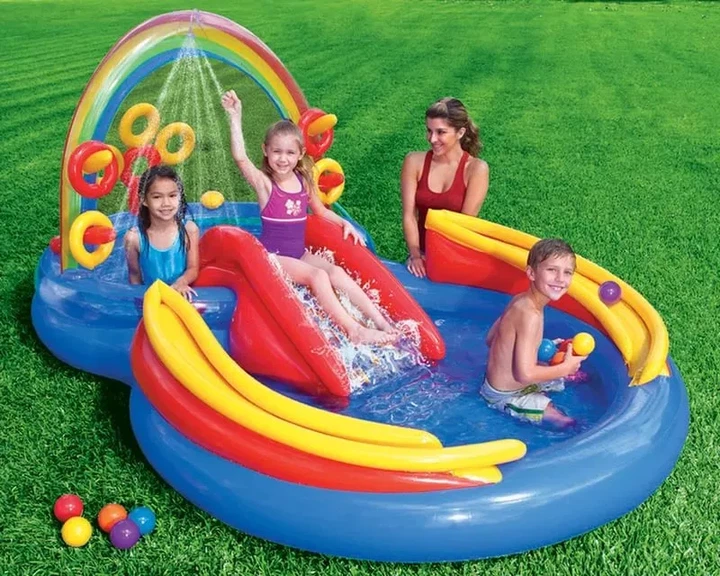 Надувной игровой центр Intex 57453-2 «Радуга», 297 х 193 х 135 см, с шариками 16 шт, подстилкой, насосом - изображение 4