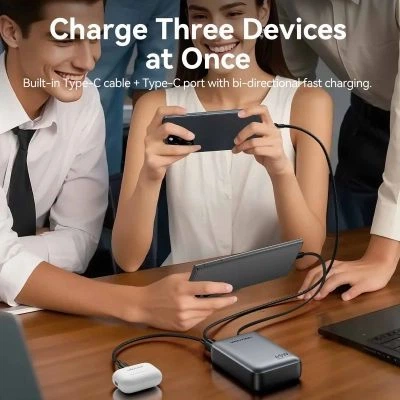 Батарея универсальная Vention 20000 mAh 45W Mini with Built-in USB-C Cable Gray (FHGH0) - Фото 7 Батарея универсальная Vention 20000 mAh 45W Mini with Built-in USB-C Cable Gray (FHGH0) - изображение 7