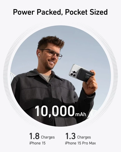 Універсальна мобільна батарея Anker MagGo 10000mAh 27W Black (A1654G11) - Фото 2 Універсальна мобільна батарея Anker MagGo 10000mAh 27W Black (A1654G11) - зображення 2