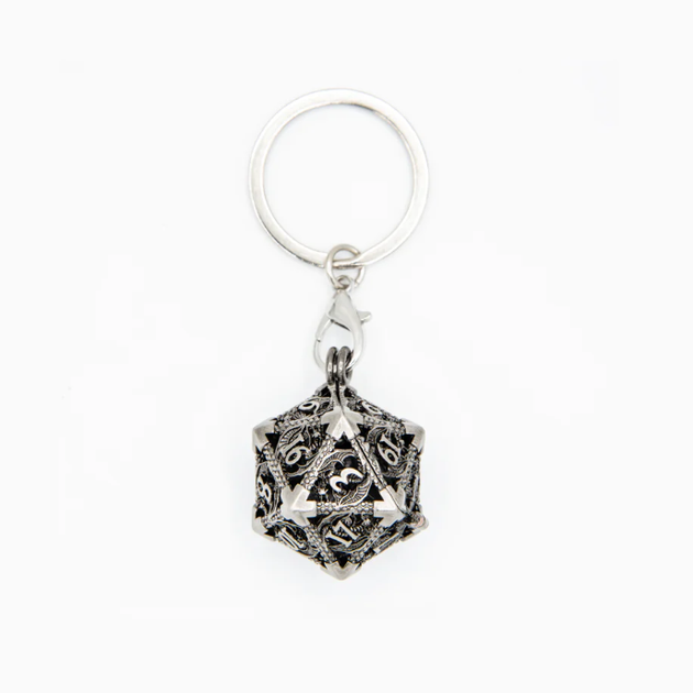 Брелок D20 с набором кубиков, 7 шт., кости кубики для DND, TTRPG, металлические, полиэдрические кости для игр D&D, серебряный - изображение 3