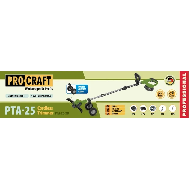 Аккумуляторная коса Procraft PTA25 (2 акб) - Фото 2 Аккумуляторная коса Procraft PTA25 (2 акб) - изображение 2