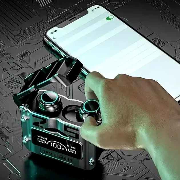 Бездротові навушники Bluetooth з кейсом та вбудованим Power Bank, M25, Чорний / Вакуумні навушники з дисплеєм - изображение 9