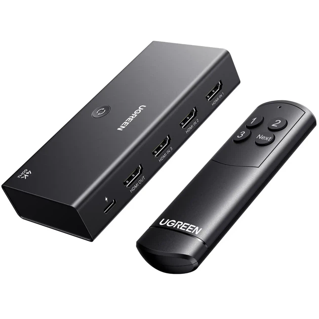 Перемикач HDMI Ugreen 3 в 1 4K 60Гц HDR10+ 3D Dolby Audio з пультом ДК та живленням USB-C Чорний - Фото 1 Перемикач HDMI Ugreen 3 в 1 4K 60Гц HDR10+ 3D Dolby Audio з пультом ДК та живленням USB-C Чорний - зображення 1