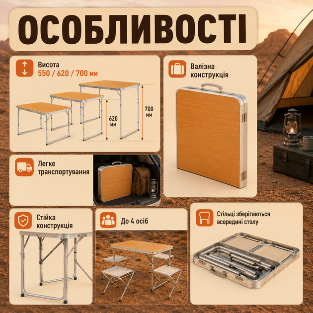 Стіл для пікніка з 4 стільцями TS-02 - зображення 3