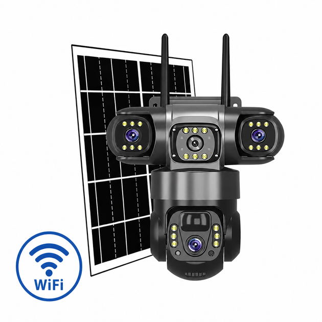Автономна Wifi камера відеоспостереження на сонячній батареї з акумулятором V380 Pro 12Мп потрійна - зображення 2