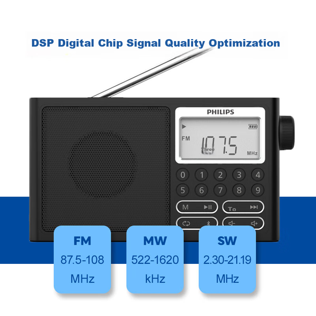 PHILIPS TAR3878 Вседіапазонне радіо Короткохвильове радіо Bluetooth-радіо Портативне цифрове радіо зі слотом для карт пам'яті для дому для людей похилого віку на вулиці з акумуляторним напівпровідниковим динаміком - изображение 6