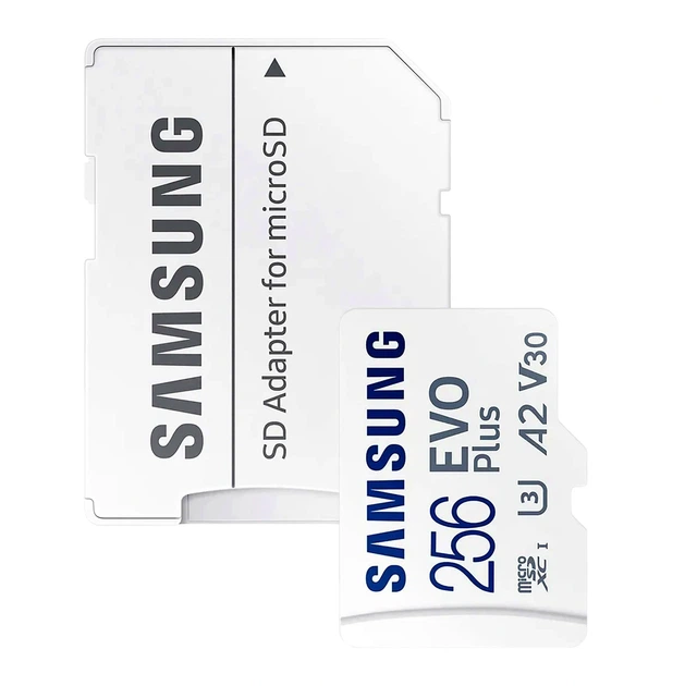 Картка пам'яті Samsung EVO Plus 256 GB microSD UHS-I U3 з адаптером SD для зберігання даних - Фото 1 Картка пам'яті Samsung EVO Plus 256 GB microSD UHS-I U3 з адаптером SD для зберігання даних - зображення 1