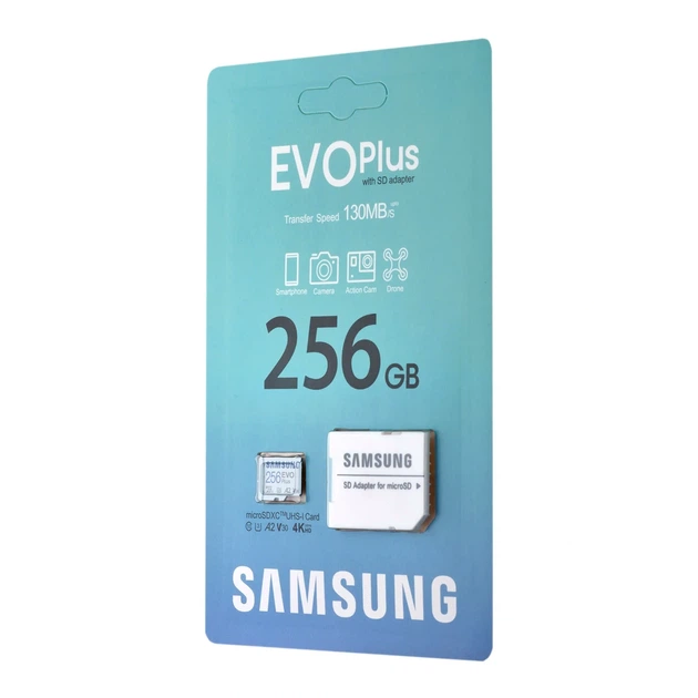 Картка пам'яті Samsung EVO Plus 256 GB microSD UHS-I U3 з адаптером SD для зберігання даних - Фото 2 Картка пам'яті Samsung EVO Plus 256 GB microSD UHS-I U3 з адаптером SD для зберігання даних - зображення 2