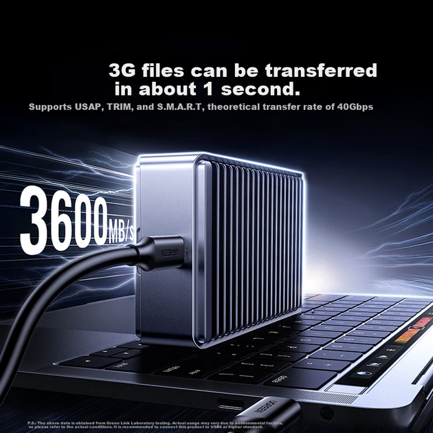 Зовнішній корпус для жорсткого диска UGREEN USB4 M.2 NVMe, сумісний з Thunderbolt 3/4, швидкість до 40 Гбіт/с, підходить для зовнішніх SSD-накопичувачів Apple Mac Mini та ноутбуків - зображення 2