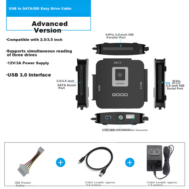 Конвертер жесткого диска GODO IDE-SATA, внешний корпус USB 3.0 - изображение 9