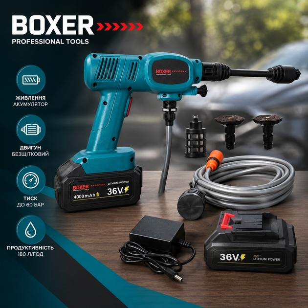 Аккумуляторная мойка высокого давления BOXER BX-7011 - Фото 2 Аккумуляторная мойка высокого давления BOXER BX-7011 - изображение 2